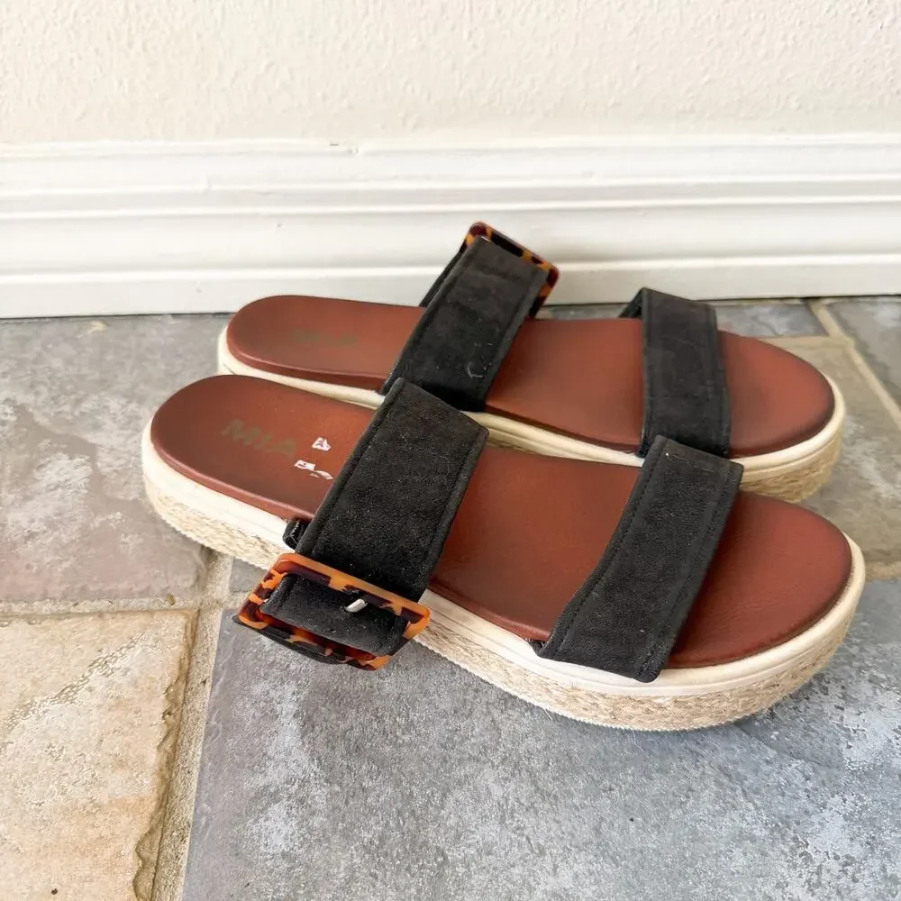 MIA Carleen Platform Sandals Black Buckle Espadrille Size 9 Womens